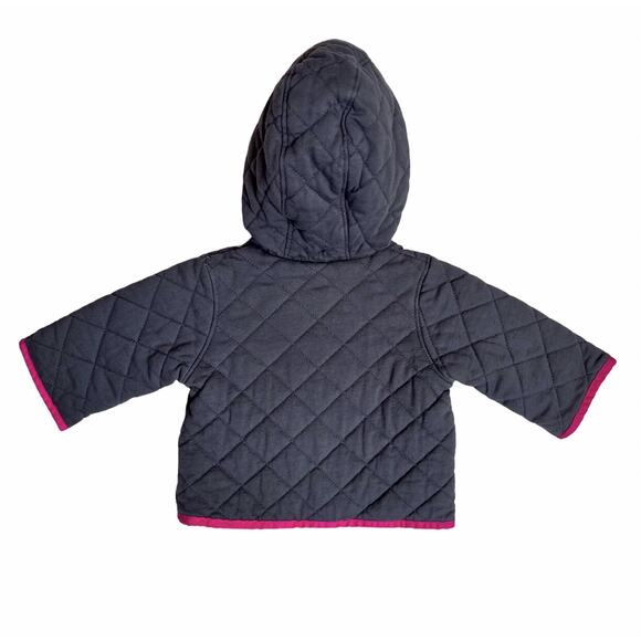 Baby Boden Hooded Jacket Size 0-3M Gray Quilted Floral Lined Button Front Coat - Picture 2 of 9